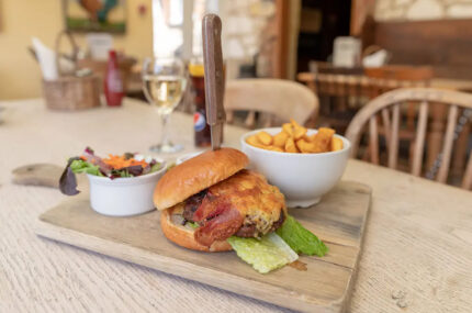 Burger, Chips and Salad